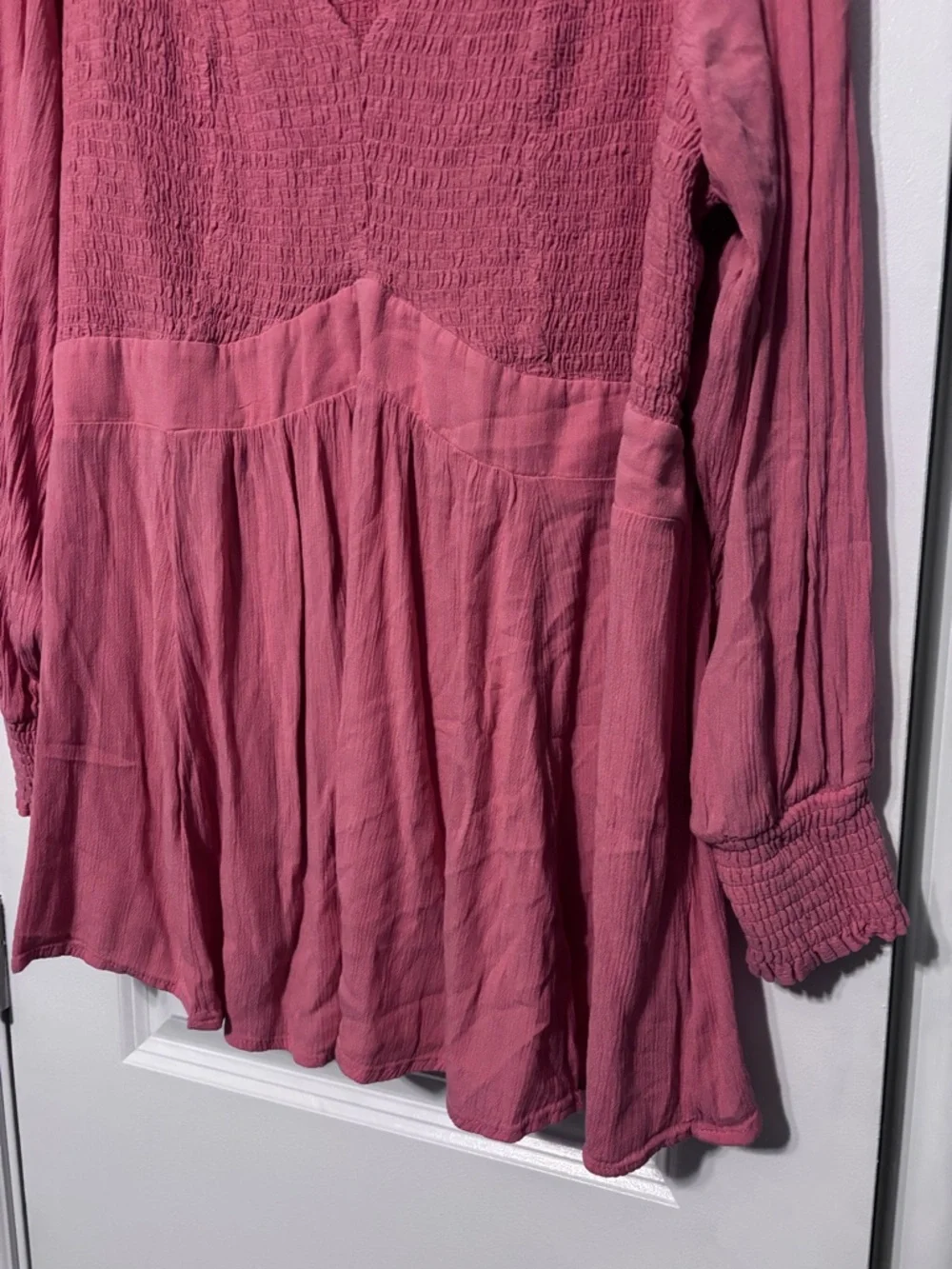 Torrid Smocked Babydoll Top Pink Boho Flowy Peplum Blouse Plus Size 4 - Picture 6 of 6
